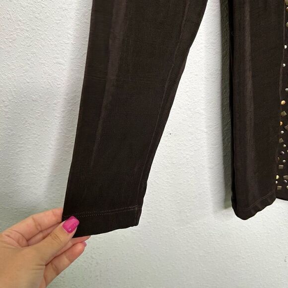 Chico’s Travelers Slinky Knit Brown Studded Open Front Cardigan Jacket 1 (M) - Picture 6 of 7